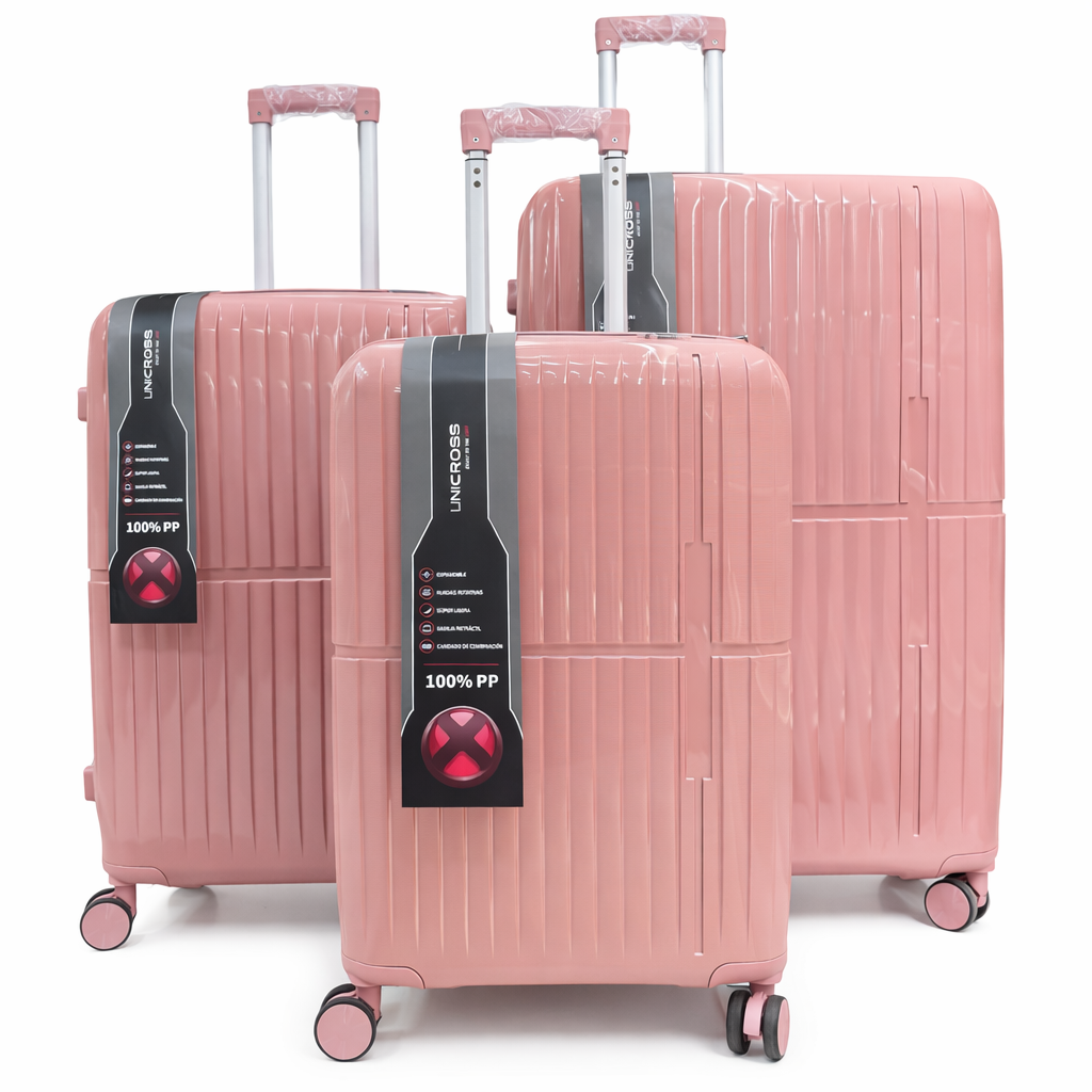 Unicross Rubber Hard Shell Suitcase Set – 3PCS Travel Trolley Luggage with 360° Spinner Wheels