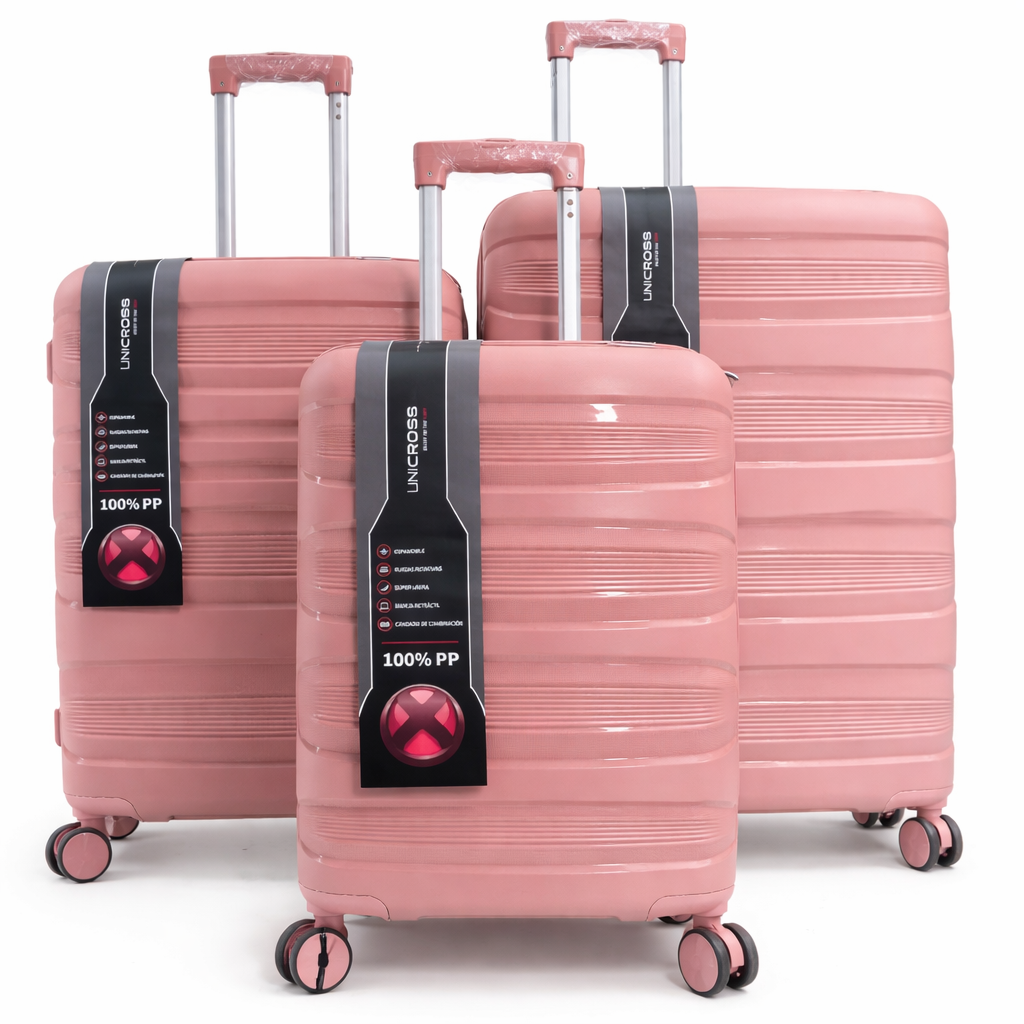 Unicross Rubber Hard Shell Suitcase Set – 3PCS Travel Trolley Luggage with 360° Spinner Wheels