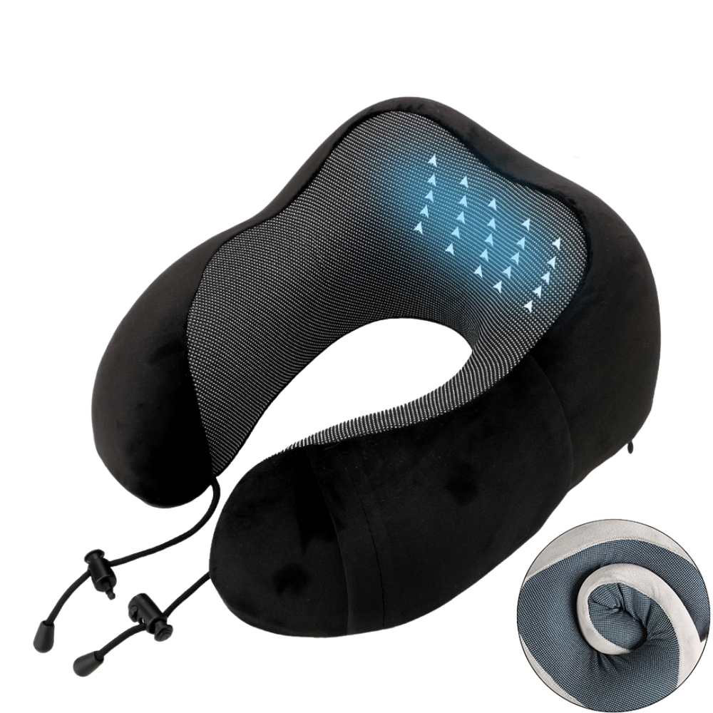 Memory Foam Travel Neck Pillow – Ergonomic Support Soft Portable Headrest for Airplane, Car, and Office