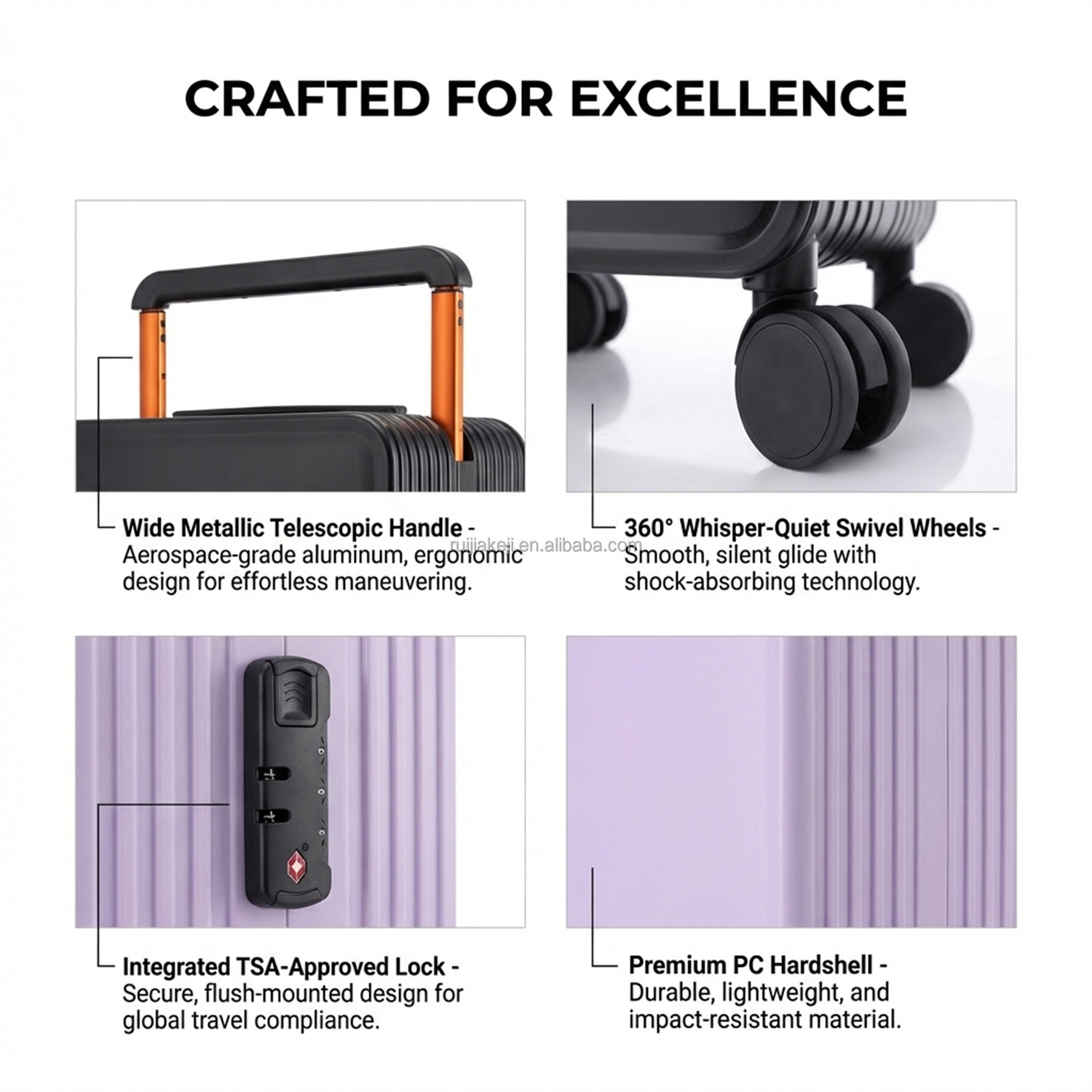 Wide Handle PC Hard Case Luggage – Durable Travel Trolley Suitcase